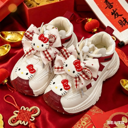 阿童木女童红色新年儿童鞋子2025新款冬季女孩运动小白鞋大童跑步