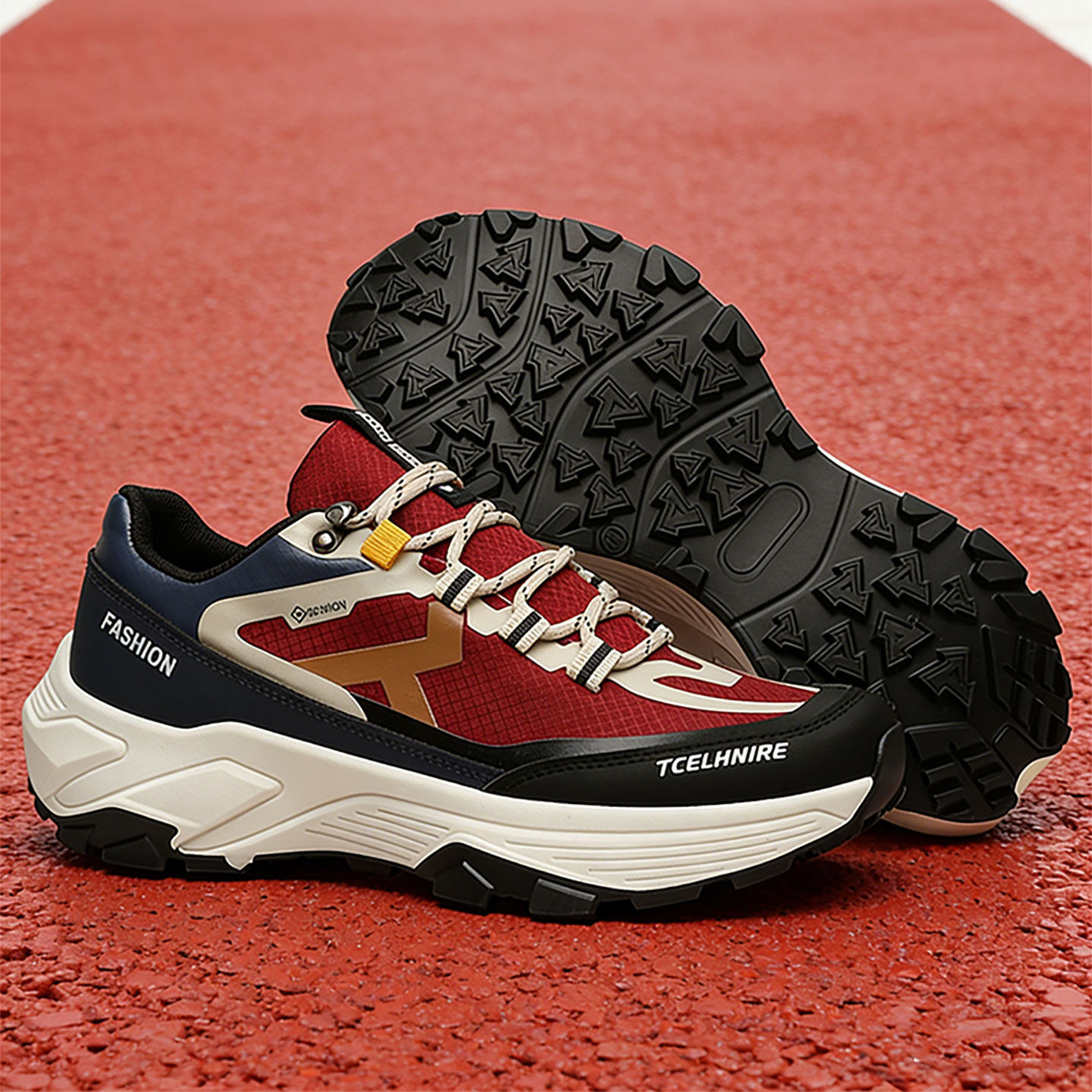 红鞋男款运动户外休闲防滑越野跑鞋增高厚底耐磨防泼水男士登山鞋主图