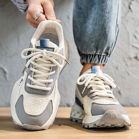 2026新款男款鞋子防水皮面运动鞋男生厚底百搭学生休闲增高老爹鞋