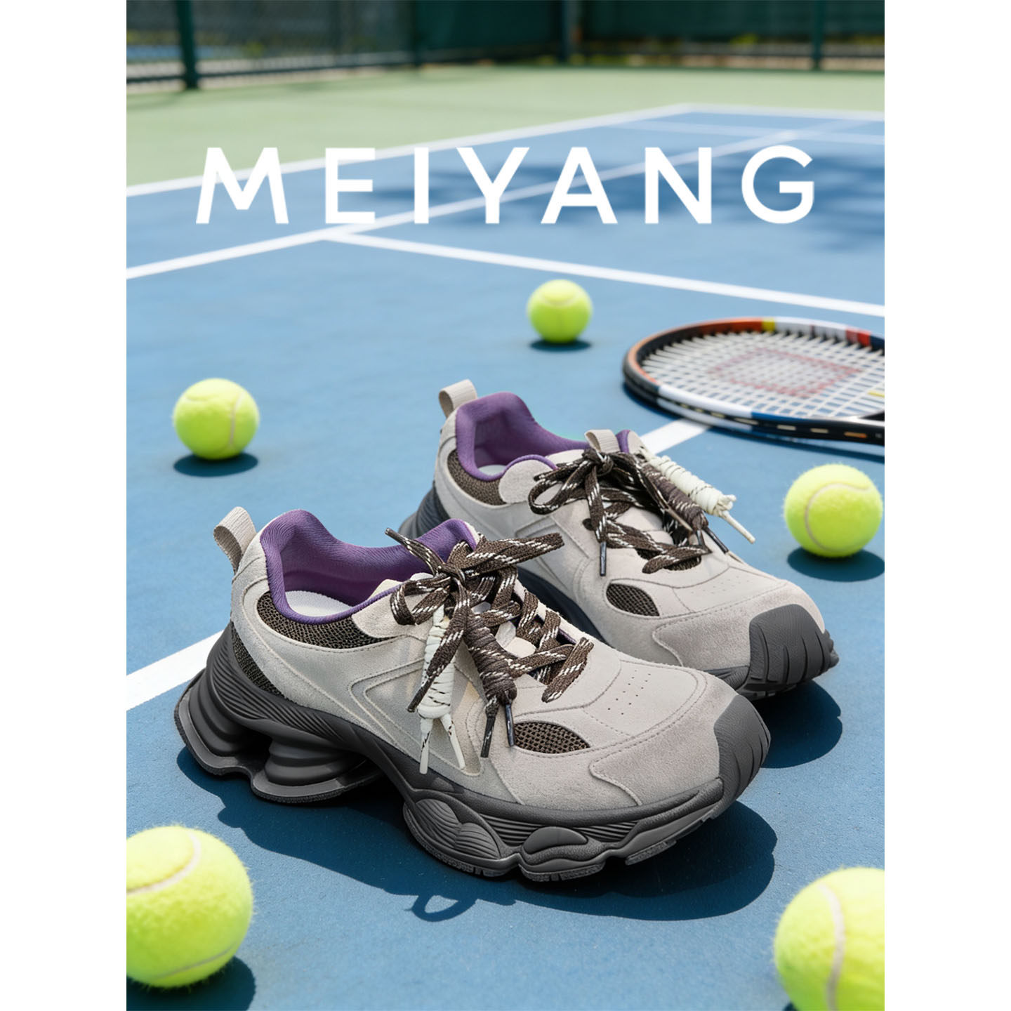 美洋MEIYANG 旷野二号老爹鞋 反绒拼接miu系绳结厚底休闲鞋-周二主图