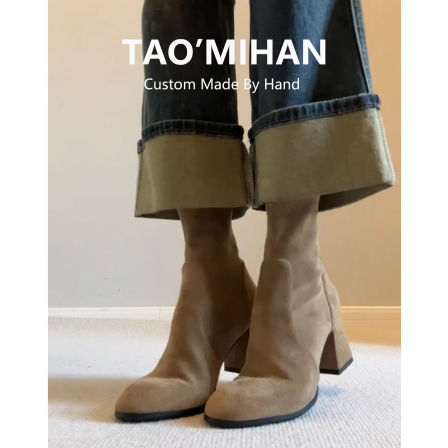 真皮美拉德绒面高跟短靴女2025秋冬季新款马丁靴粗跟弹力瘦瘦靴子