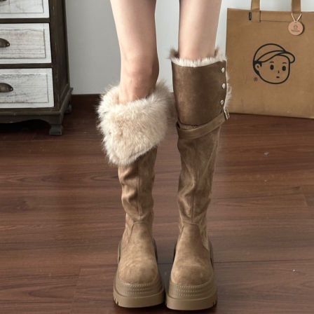 厚底皮带扣过膝长靴女2026春季新款加绒保暖显瘦增高骑士靴时装靴