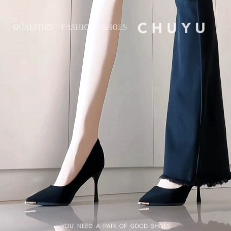 【大码】黑色性感尖头不累脚高跟鞋女细跟2025年新款气质职业单鞋主图