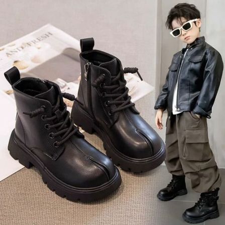 JPHZ NB男女童马丁靴2025春秋新款儿童靴子黑色短靴英伦风软底中