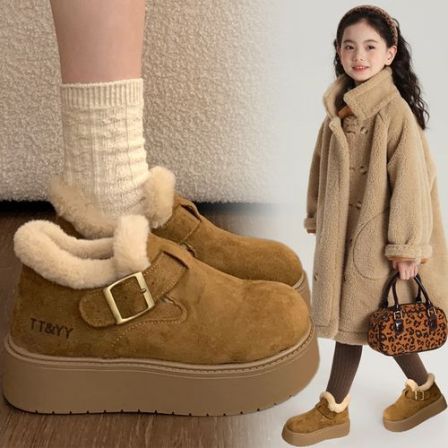 女童勃肯鞋2025冬季新款中大童加绒加厚雪地靴儿童休闲毛毛棉鞋子