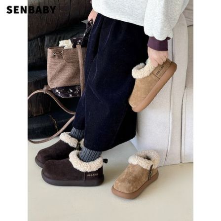 【现货】senbaby童装女童棉鞋冬季百搭毛绒雪地靴加厚保暖博肯鞋
