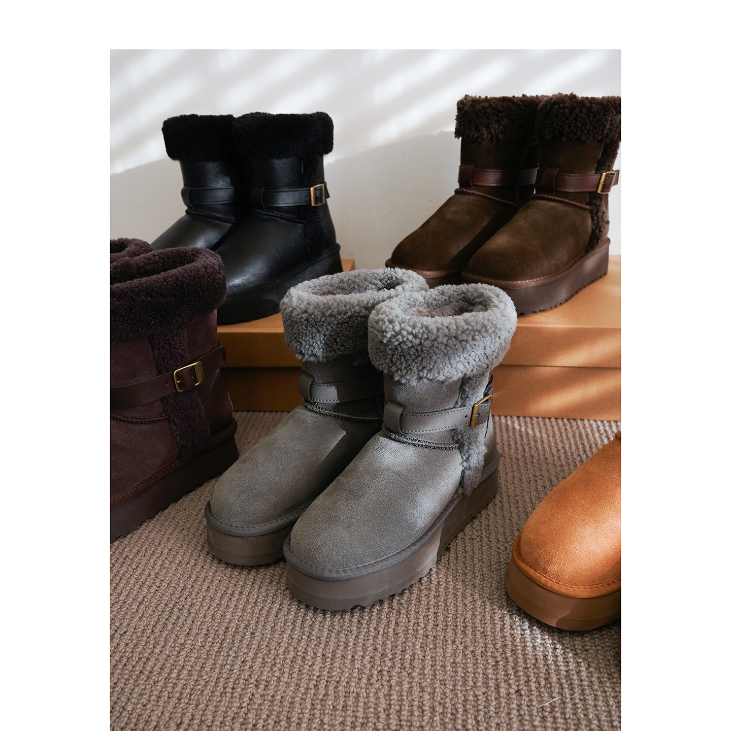 新品初降7折 蓄暖羊毛内里~牛反绒厚底增高雪地靴女『MQZSS012主图