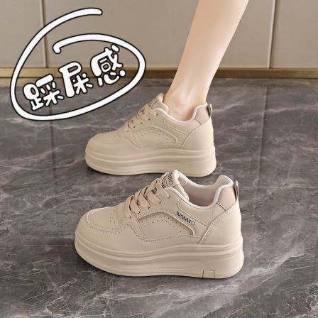 真皮厚底内增高小白鞋女2025年秋冬季新款百搭时尚潮流运动鞋板鞋