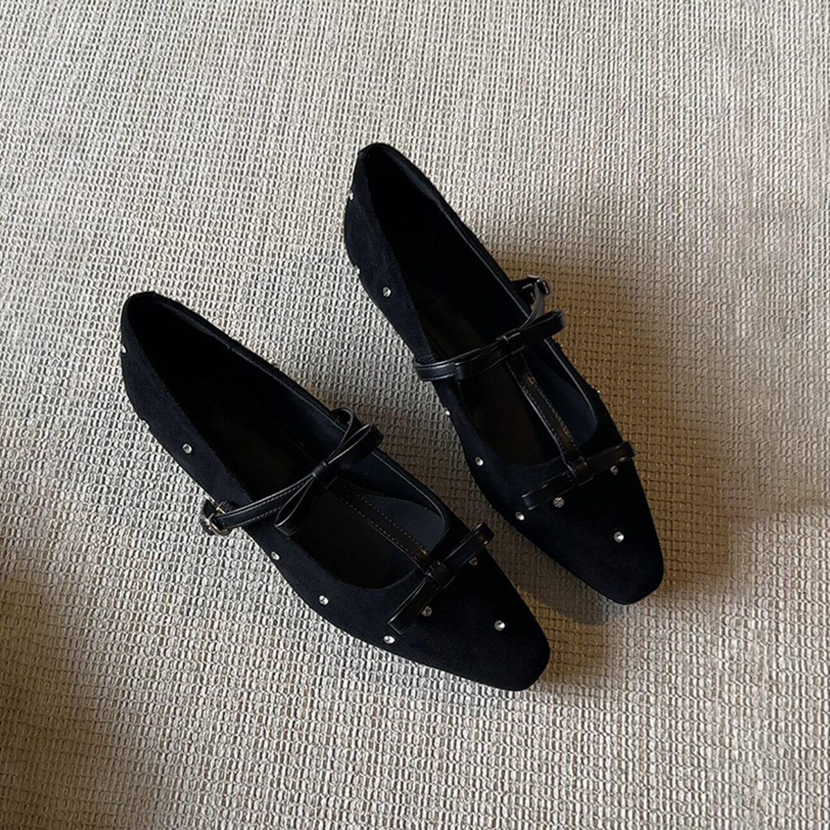 羊皮版~法式绝美水钻时尚气质小香风玛丽珍鞋女一字带内增高单鞋主图