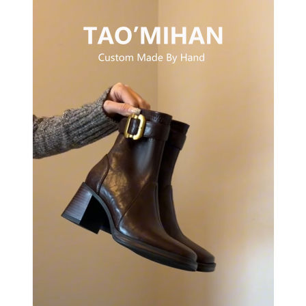 真皮巨好看小个子高跟短靴女2025新款方头马丁靴粗跟弹力瘦瘦靴子