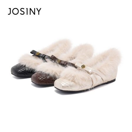 卓诗尼法式山茶花加绒玛丽珍女2026新款爆款一脚蹬外穿毛毛鞋单鞋