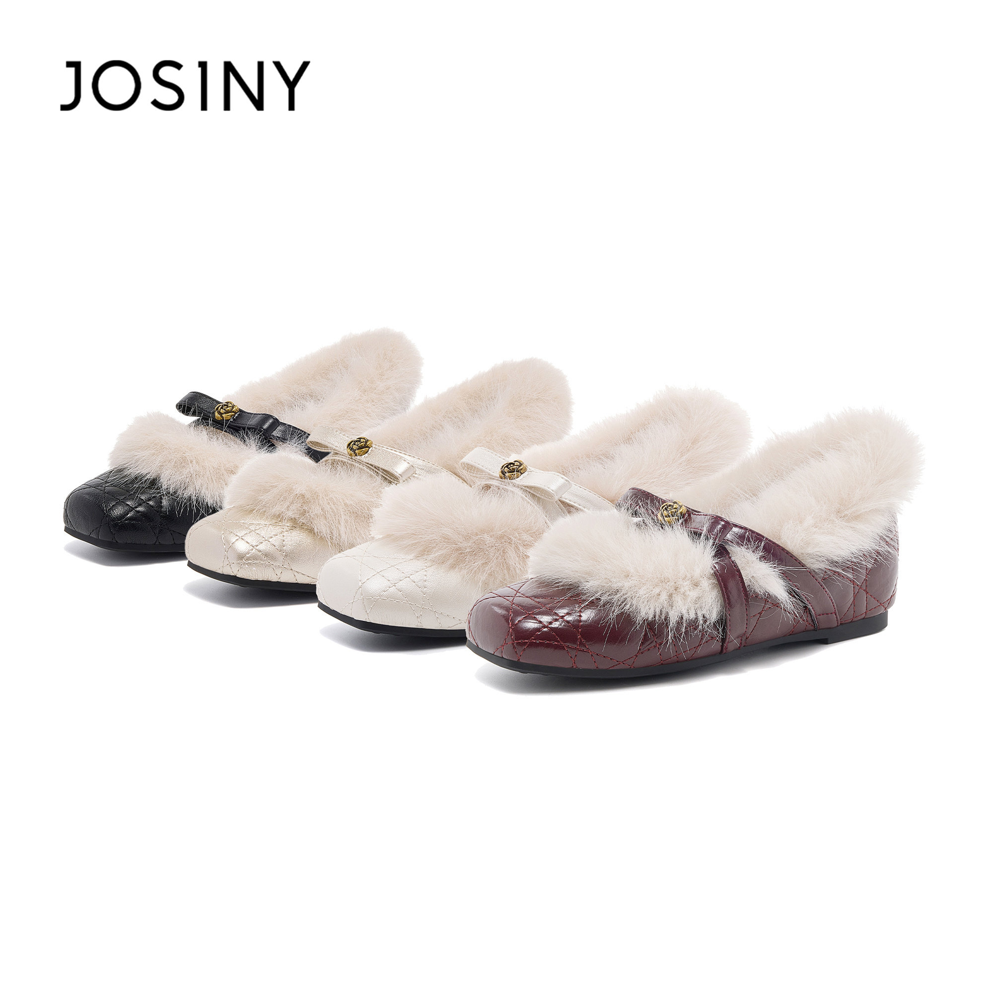 卓诗尼山茶花单鞋女2025新款冬爆款加绒休闲鞋内增高毛毛玛丽珍鞋主图