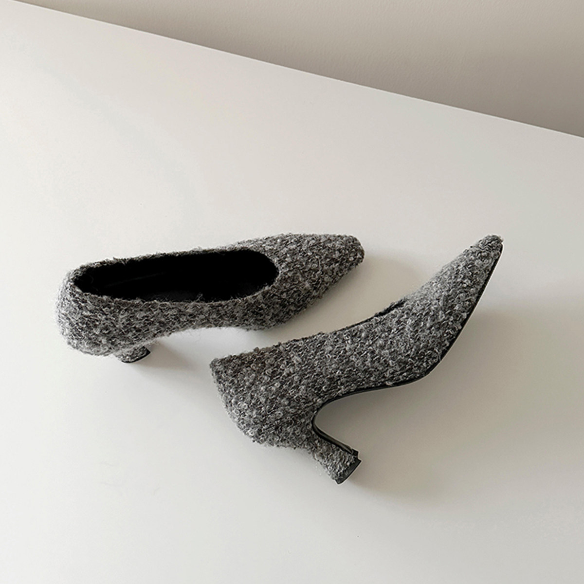 羊皮版~个性时髦复古气质小方头浅口高跟鞋女时尚简约小香风单鞋主图