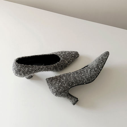 羊皮版~个性时髦复古气质小方头浅口高跟鞋女时尚简约小香风单鞋