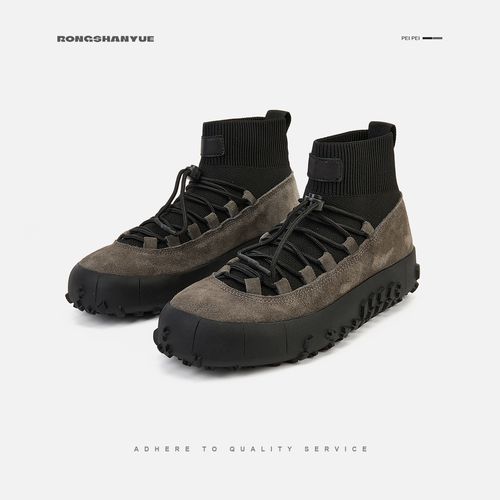 Rongshanyue休闲鞋靴女复古登山徒步鞋皮运动高帮鞋B1554主图