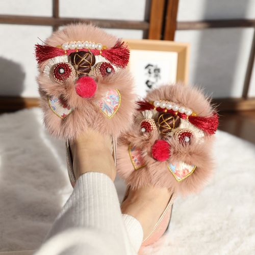 棉鞋【胭脂糯】手工虎头鞋女成人传统老北京布鞋冬款加绒粉色包跟款主图