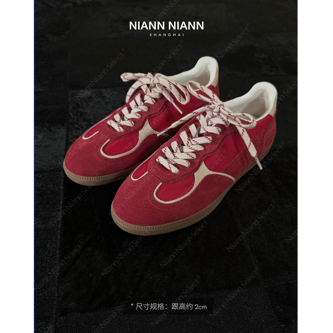 NiannNiann 新款复古高丝光牛反绒内澳洲羊皮拼色德训鞋16619主图