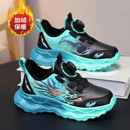 Bobdog/巴布豆中大童童鞋冬季加绒保暖运动棉鞋春秋皮面防水跑鞋主图