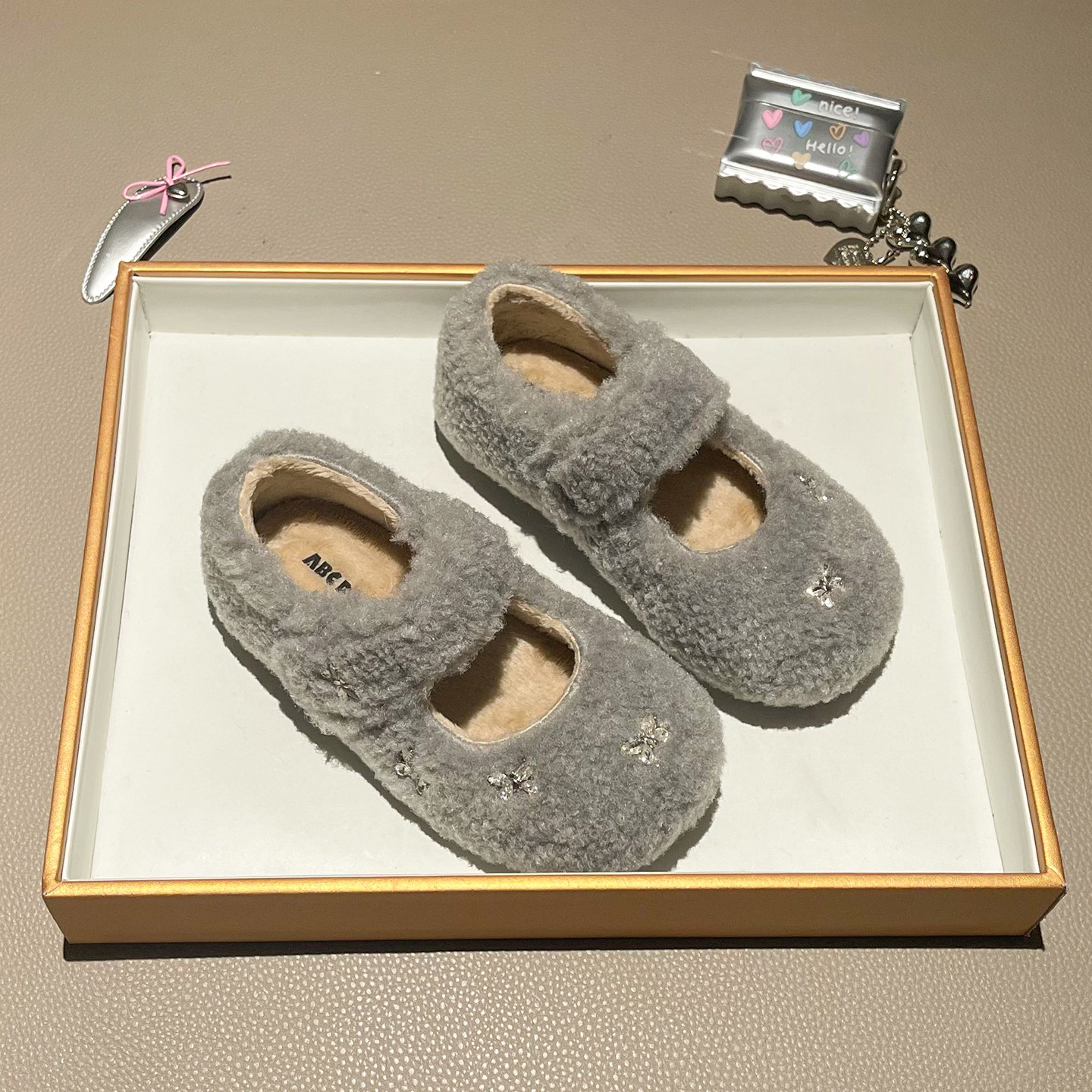 女童棉鞋2025冬季新款儿童加绒保暖毛毛鞋小女孩水钻玛丽珍公主鞋主图