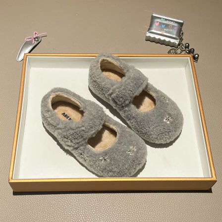 女童棉鞋2025冬季新款儿童加绒保暖毛毛鞋小女孩水钻玛丽珍公主鞋