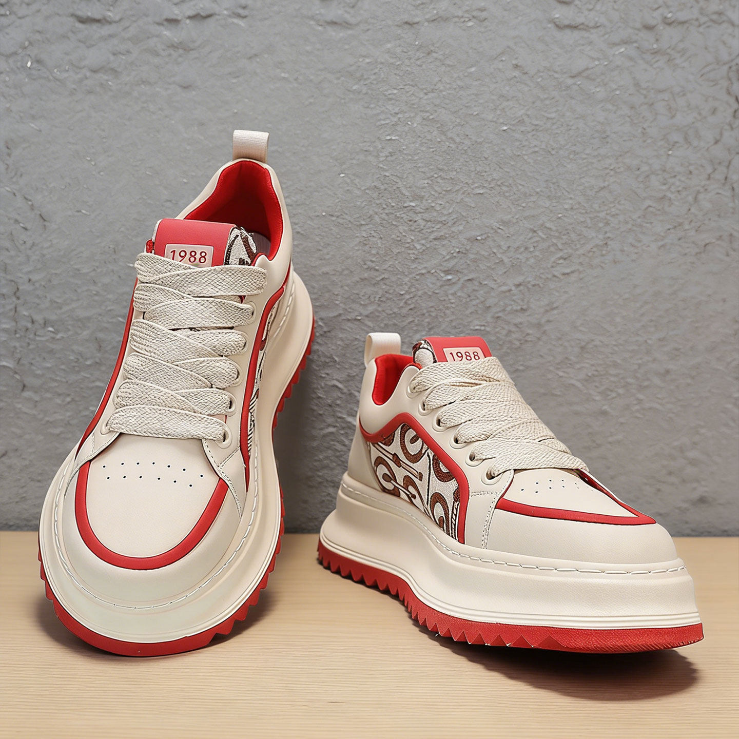 马年红色鞋子小众设计休闲运动潮鞋男高级感学生百搭增高真皮板鞋主图