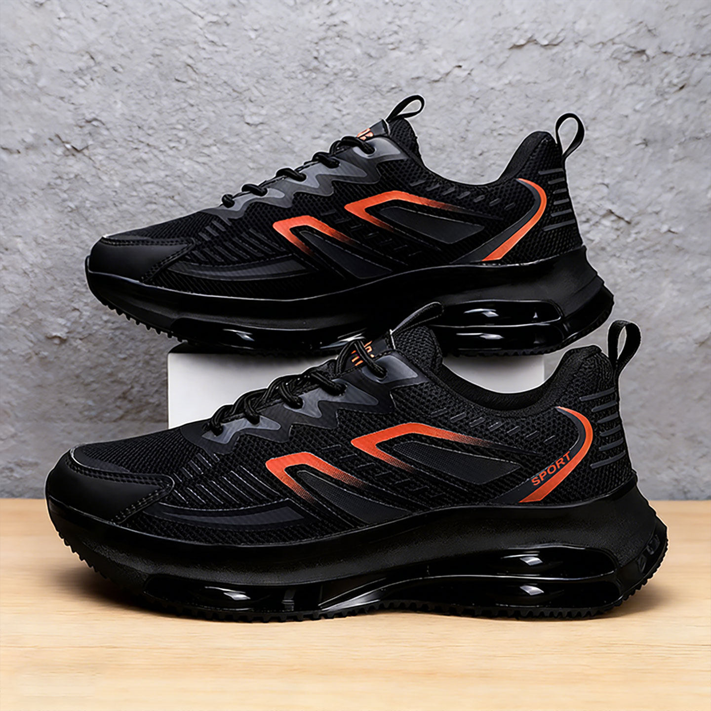 男款黑色鞋子47大尺码网面透气46不脚臭气垫跑鞋减震防滑男士运动鞋主图