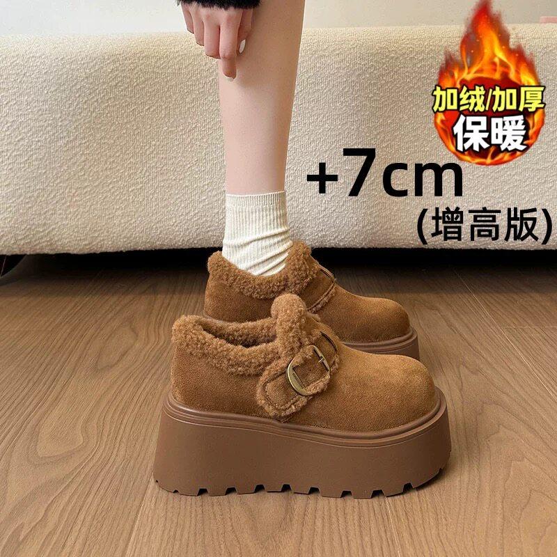 厚底增高勃肯鞋女加绒雪地靴2025冬季新款一脚蹬圆头加厚保暖棉鞋主图