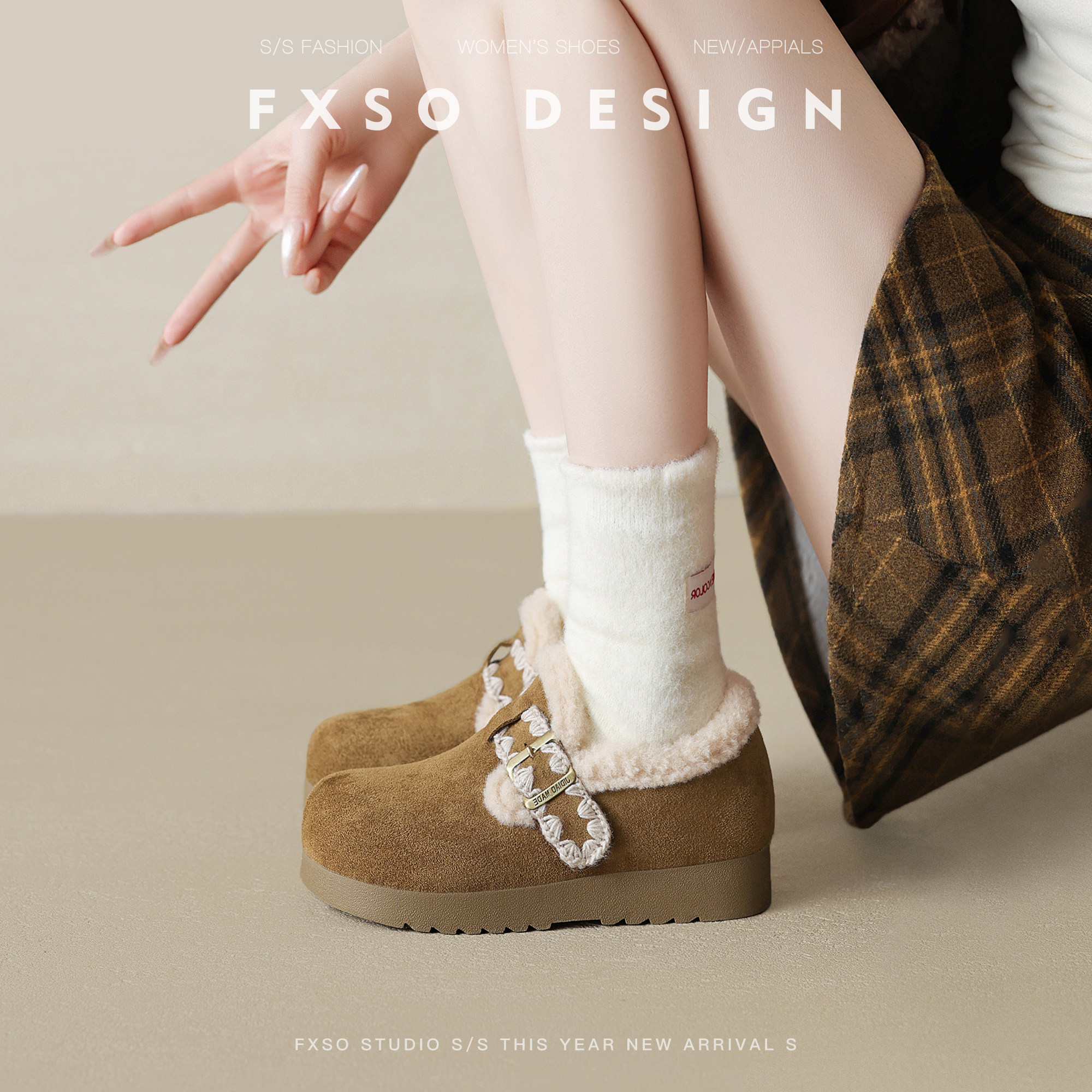 羊毛方巷大叔2025冬季新款勃肯鞋圆头厚底雪地靴复古毛毛棉鞋子女主图