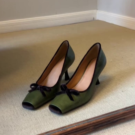 羊皮版~韩式休闲日常通勤防滑方头复古风高跟鞋蝴蝶结装饰高跟鞋