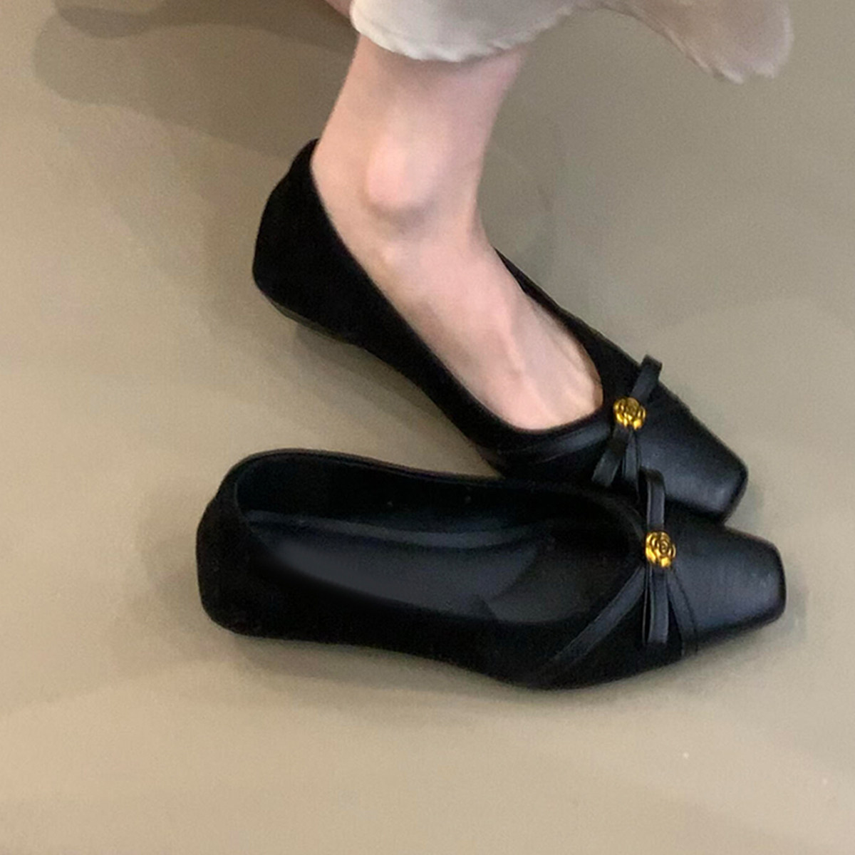 羊皮版~温柔风蝴蝶结复古平底单鞋女山茶花设计感日常通勤晚晚鞋主图