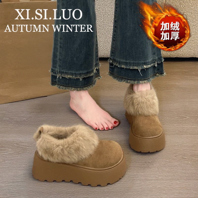 小个子增高厚底雪地靴女2026冬季新款毛绒保暖短靴加厚毛毛面包鞋主图