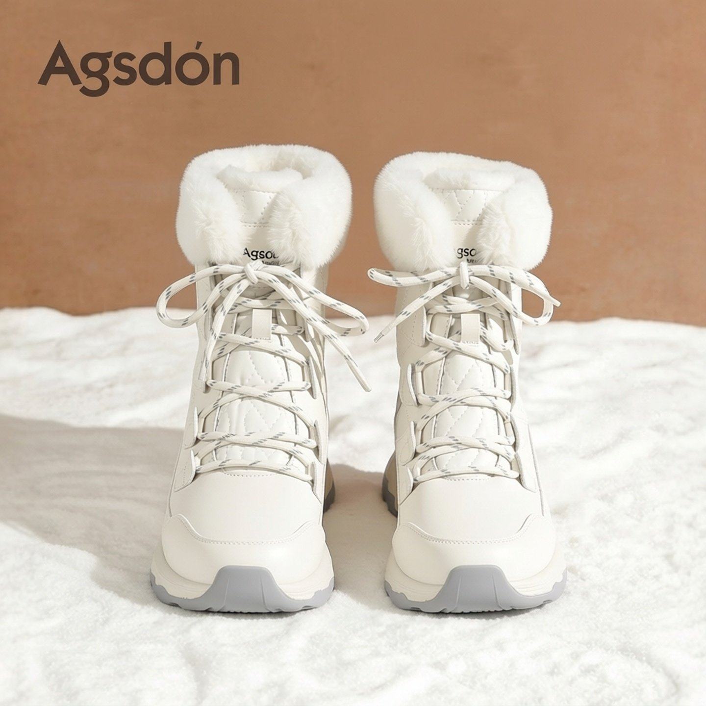 奥古狮登户外雪地靴女2025新款冬季厚底加绒加厚防滑白色马丁靴子主图