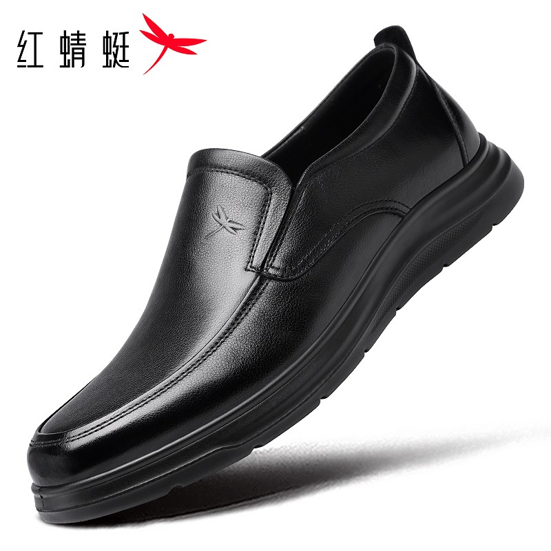 【头层牛皮】红蜻蜓男鞋2026新款爆款一脚蹬真皮休闲皮鞋宽楦乐福鞋主图