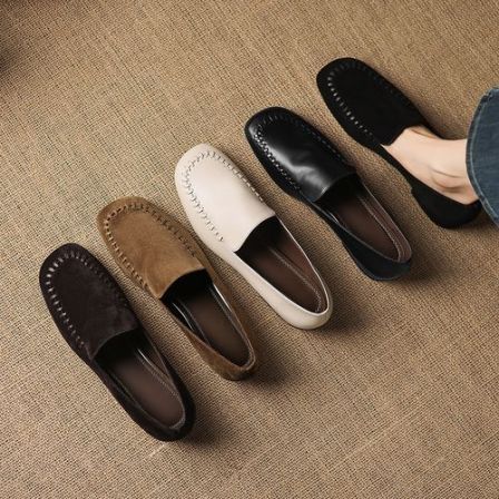 【NICESEE】2cm,2026春款低跟平底懒人乐福鞋女真皮老钱风休闲鞋