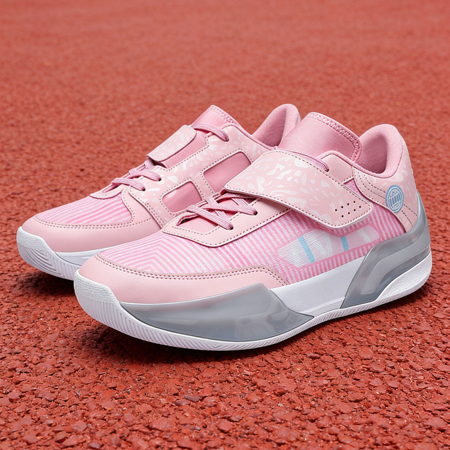 魔术贴男鞋不系带粉色篮球鞋青少年学生防滑爆米花底超轻运动鞋男主图