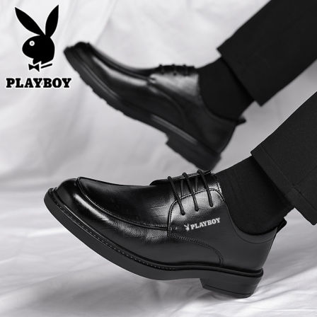 花花公子皮鞋男款真皮商务休闲英伦风内增高男士正装结婚新郎鞋子