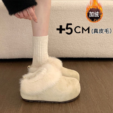 巨好看厚底内增高加绒勃肯鞋子毛毛鞋棉拖鞋女冬外穿2025新款半拖
