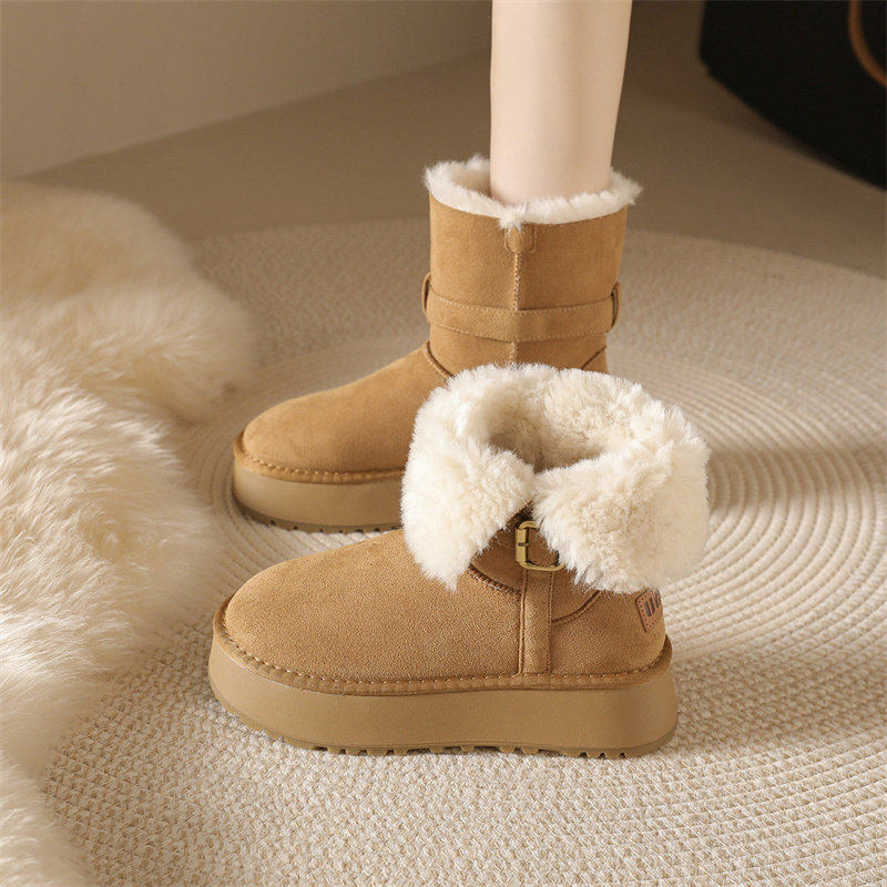 厚底两穿雪地靴女款2025新款冬季皮毛一体加绒加厚保暖东北棉鞋子主图