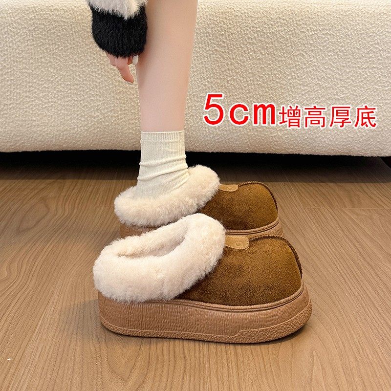 厚底大头勃肯鞋毛毛包头棉拖鞋女外穿2025新款冬季加绒雪地棉鞋女主图