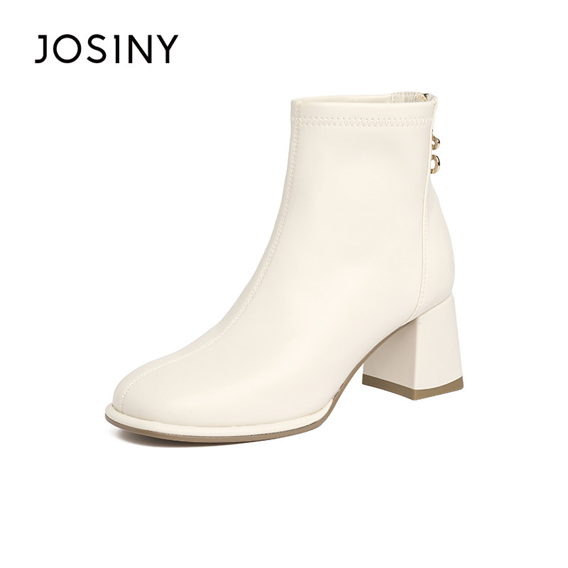 【烈儿宝贝直播间】卓诗尼粗跟短靴女2026春新款高跟鞋百搭瘦瘦靴主图