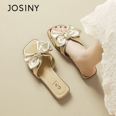 卓诗尼蝴蝶结一字拖女2026新款夏外穿平底方头凉拖鞋软底仙女风