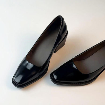 羊皮版~法式气质真皮简约单鞋女不累脚外穿一脚蹬方头优雅高跟鞋