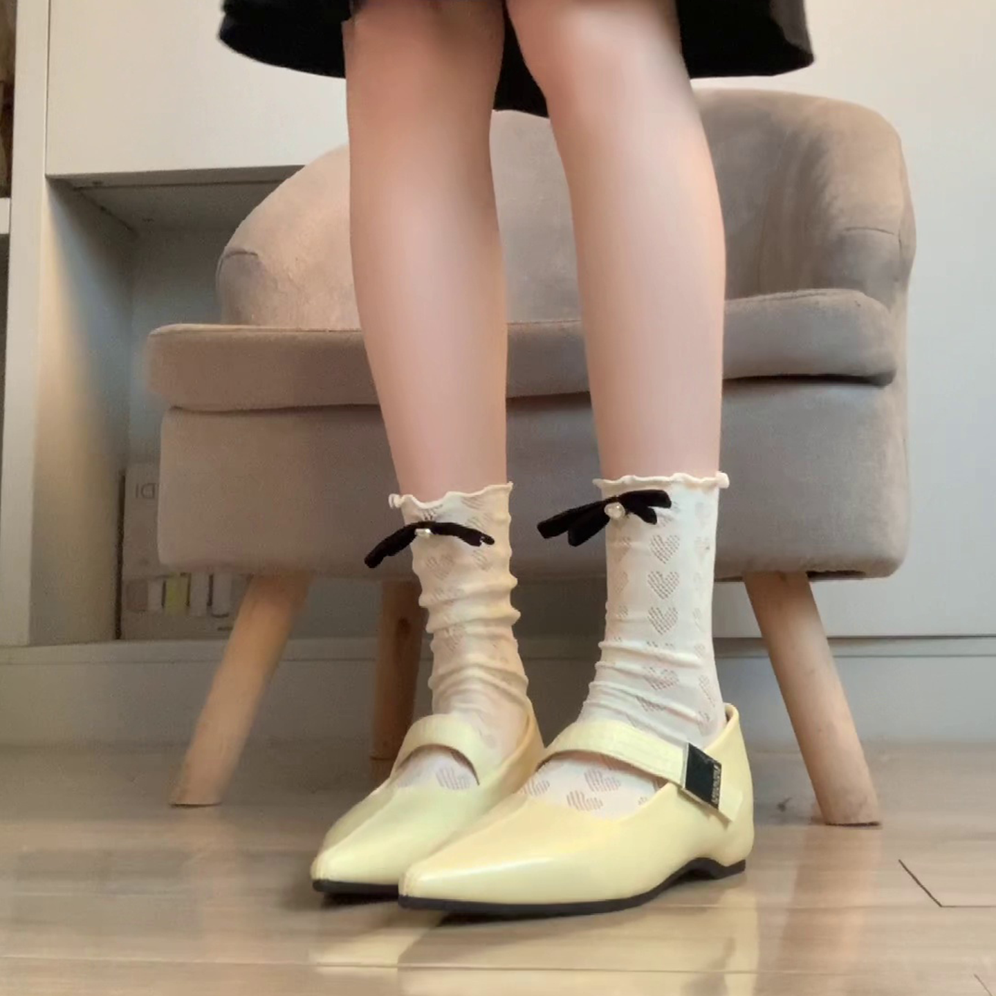 羊皮版~甜美尖头纯色浅口单鞋简约设计一字带内增高韩版女芭蕾风主图