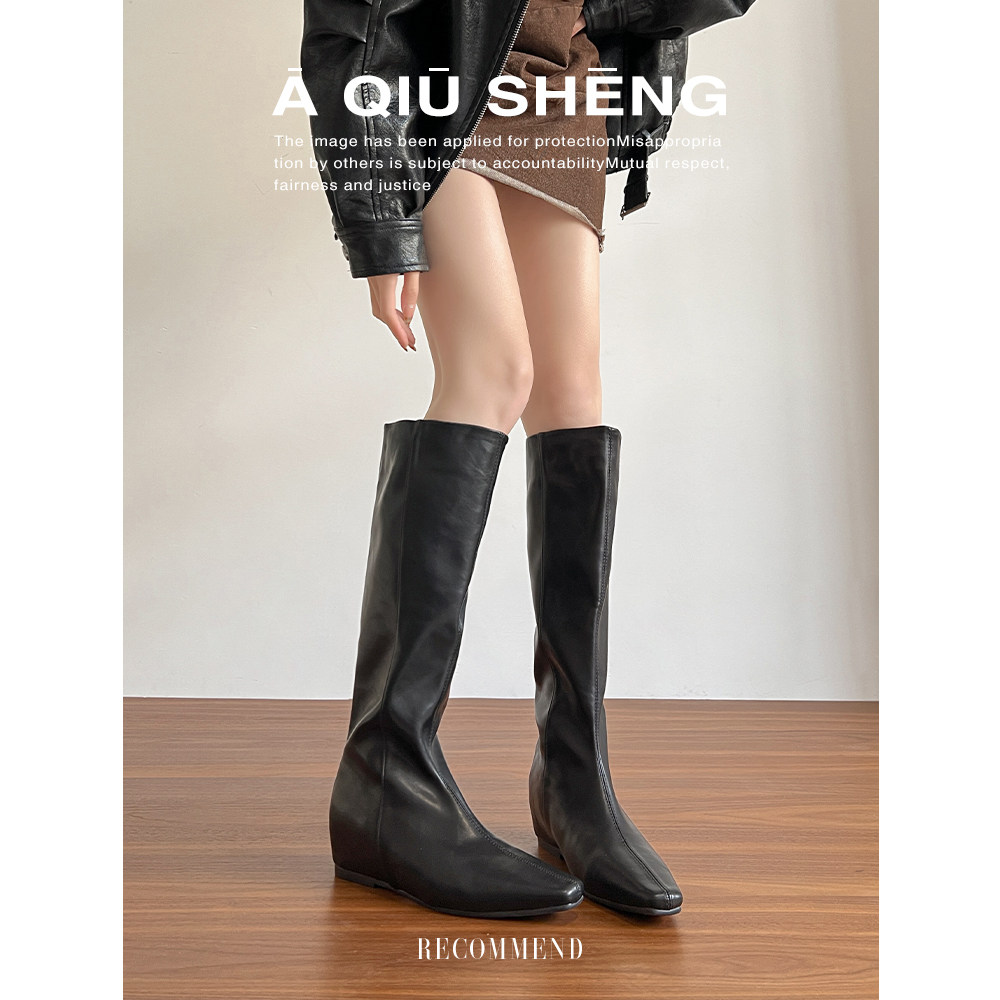 羊皮版~复古不过膝内增高长筒靴女2026新款套筒长靴骑士时装靴女主图