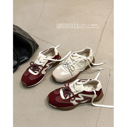 真皮版~经典复古红色德训鞋女2026春季新款双鞋带运动阿甘鞋板鞋