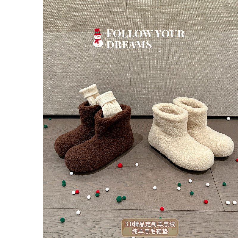 纯羊羔毛鞋垫~大叔家厚底加绒雪地靴女2025款冬羊羔小土豆毛毛鞋主图
