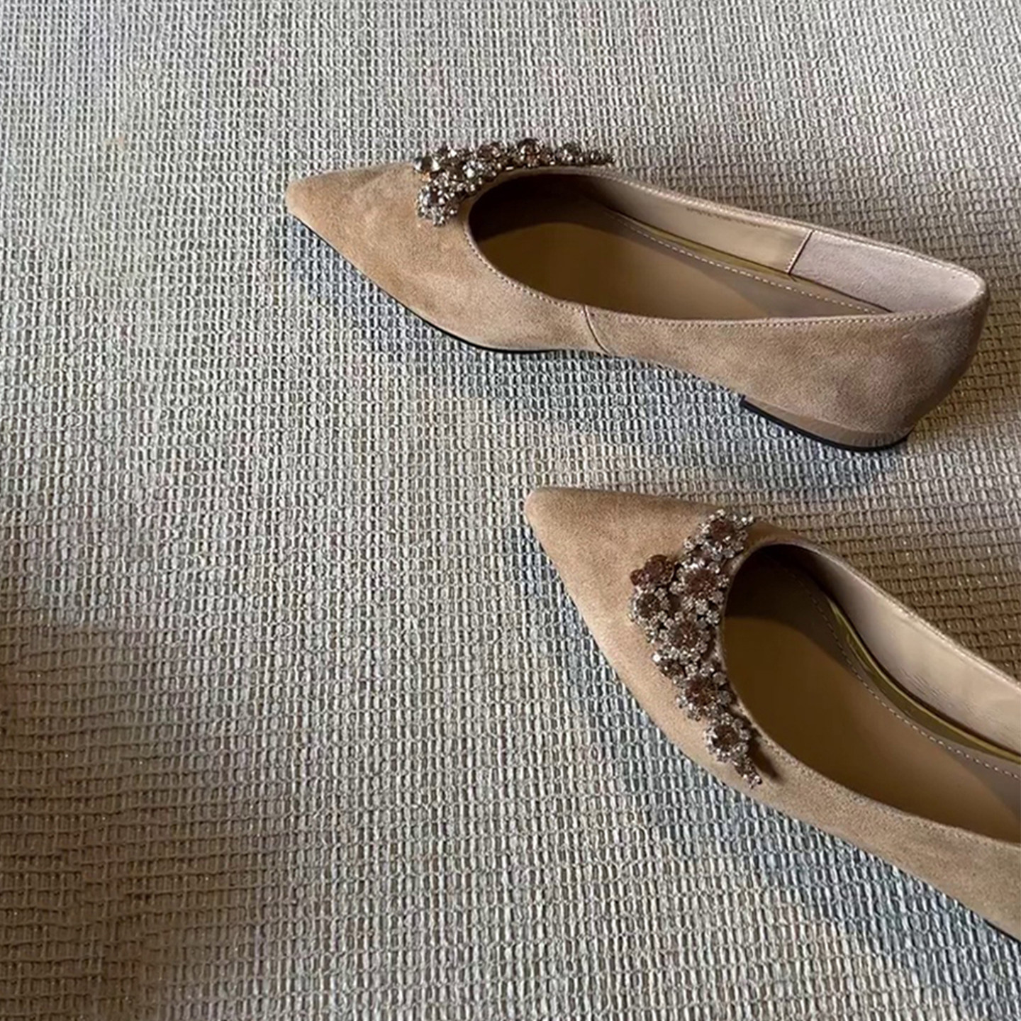 羊皮版~尖头水钻气质法式低跟单鞋女浅口通勤百搭一脚蹬玛丽珍鞋主图