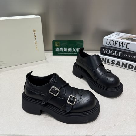 芭慕秀厚底乐福鞋女2026春新款时尚百搭圆头粗跟皮带扣英伦小皮鞋