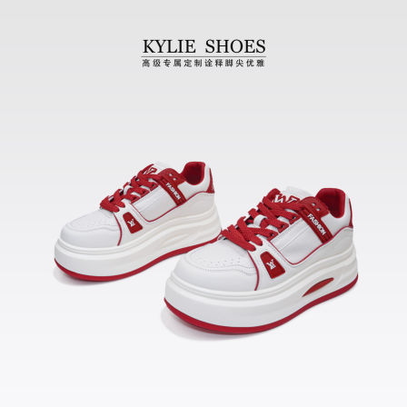 真皮厚底小白鞋女新款增高板鞋运动松糕底休闲鞋