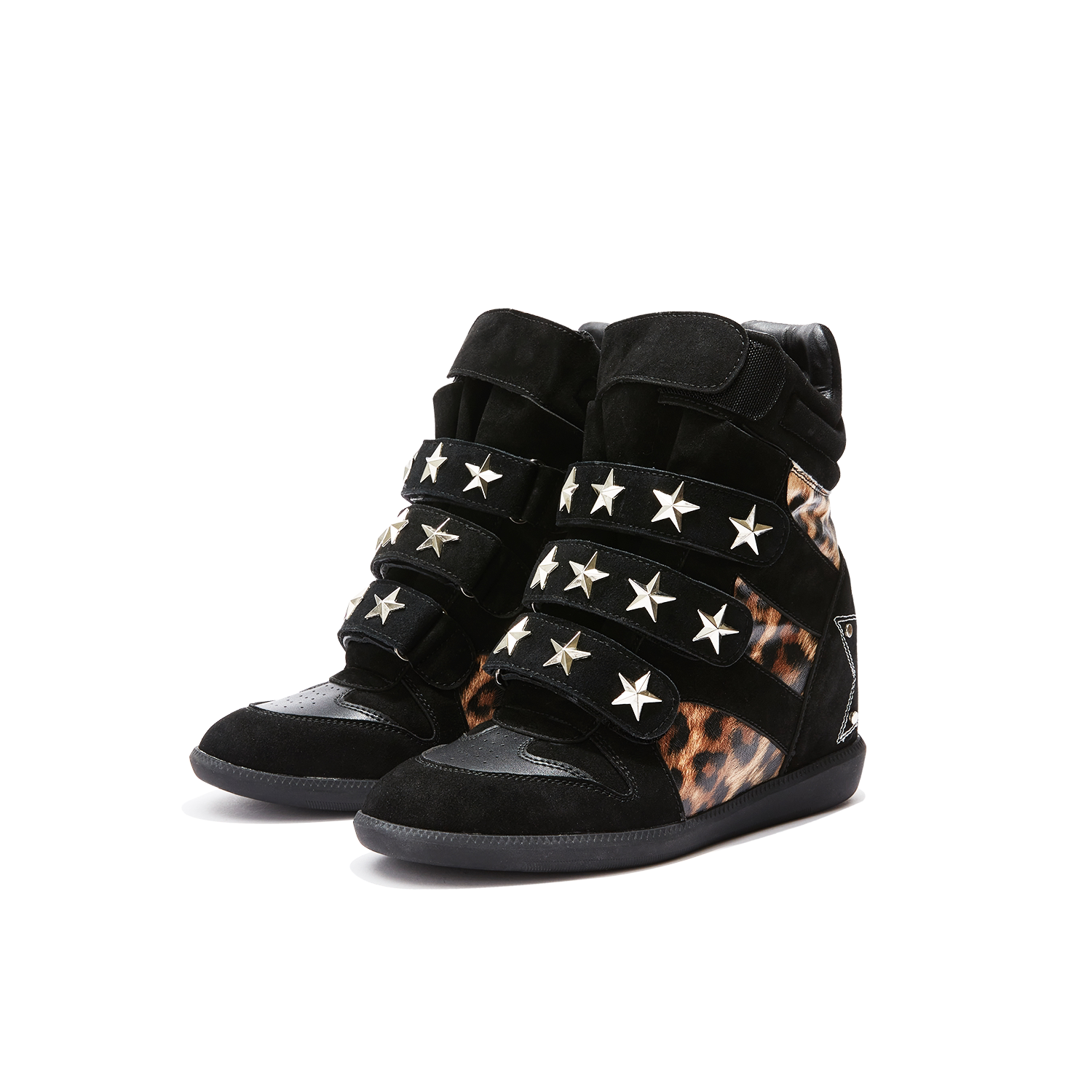 DETW "荒野豹影"复古回溯豹纹皮铆钉高帮厚底增高*坡跟男女运动鞋主图